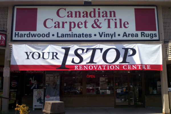 48" x 288" gloss economy vinyl banner, 13 oz, digital printed, digital printed, grommets top and bottom edge