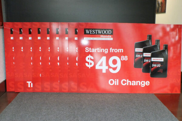 32" x 48" 3mm PVC with digital printed vinyl, gloss laminated, applied on one side